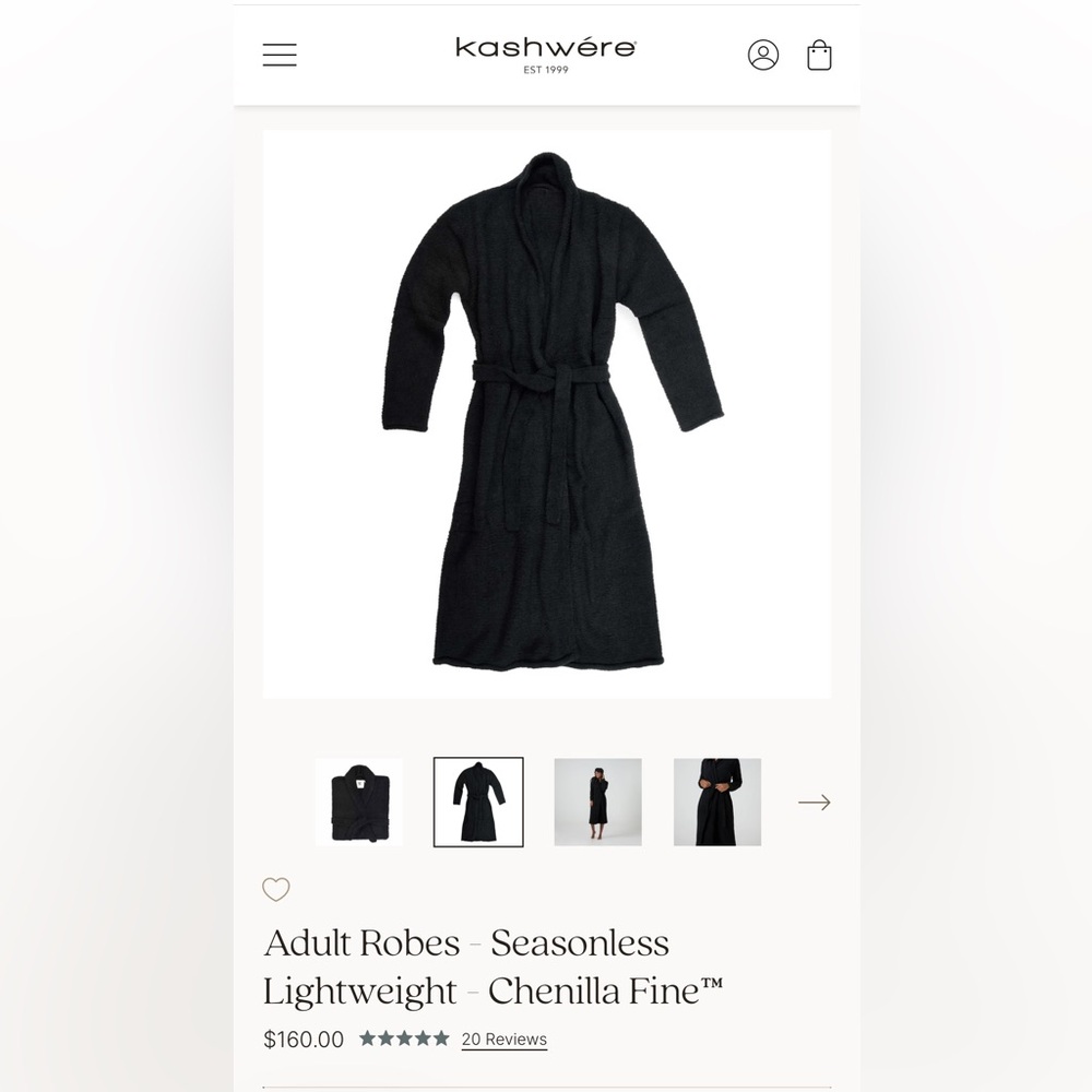 Kashwere Black Seasonless Lightweight Chenilla Fine Robe Size XL - Picture 7 of 9